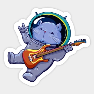 cat space playing guitar Sticker